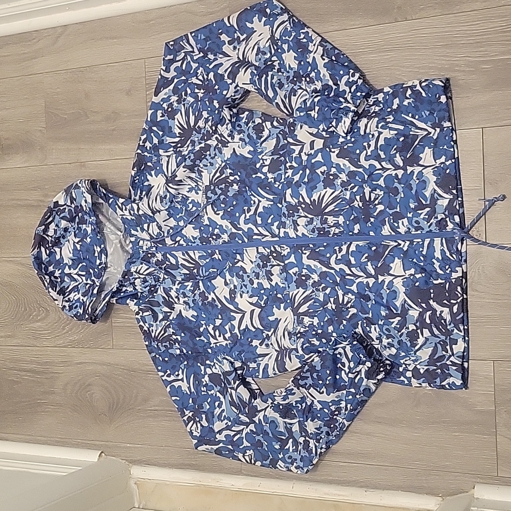 COLUMBIA Blue Tropical/camoflauge Rain Jacket Size Small